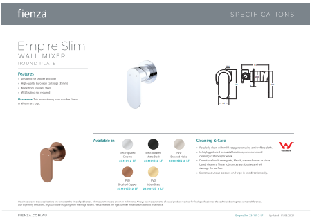 Fienza Empire Slim Wall Mixer, Round Plate
