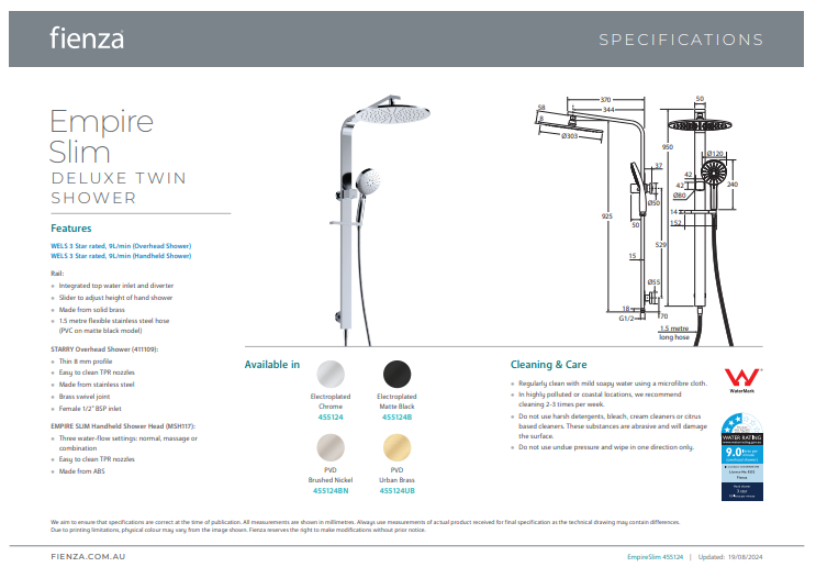 Fienza Empire Slim Deluxe Twin Shower