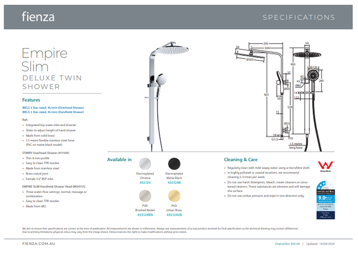 Fienza Empire Slim Deluxe Twin Shower