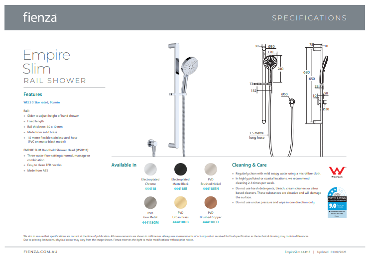 Fienza Empire Slim Rail Shower