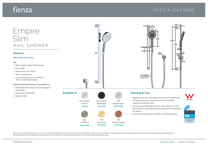 Fienza Empire Slim Rail Shower