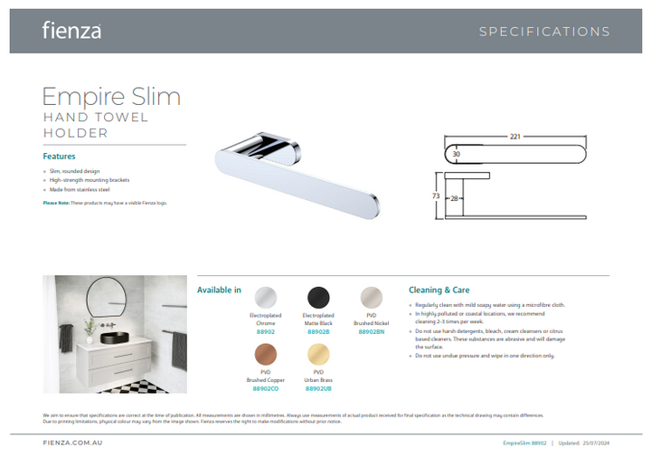 Fienza Empire Slim Hand Towel Holder
