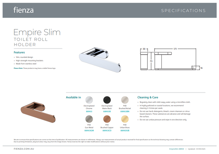 Fienza Empire Slim Toilet Roll Holder