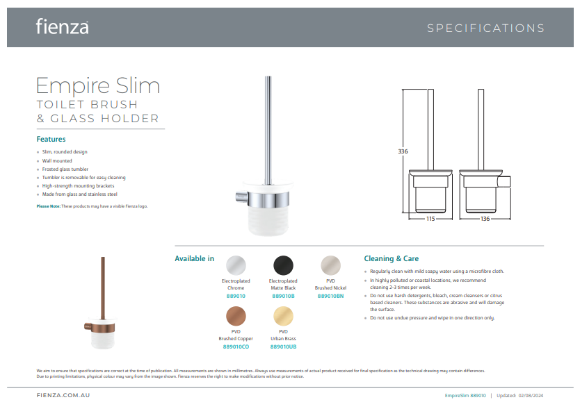 Empire Slim Toilet Brush &amp; Holder