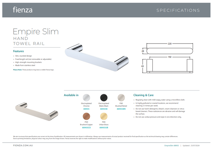Fienza Empire Slim Hand Towel Rail