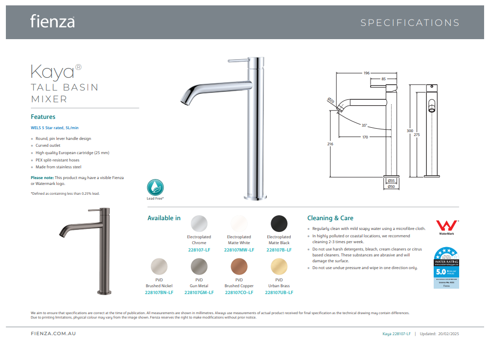 Fienza Kaya Tall Basin Mixer