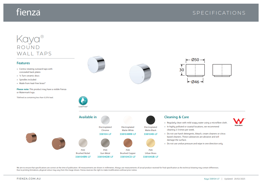 Fienza Kaya Round Wall Taps