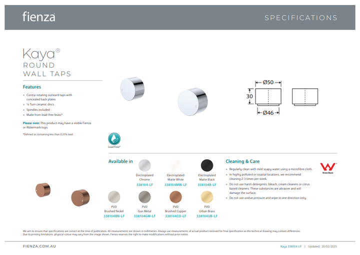 Fienza Kaya Round Wall Taps