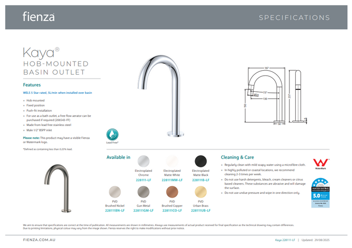 Fienza Kaya Hob Mounted Basin Outlet