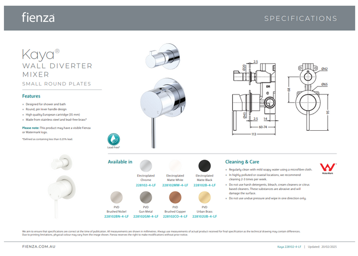 Kaya Wall Diverter Mixer, Small Round Plates