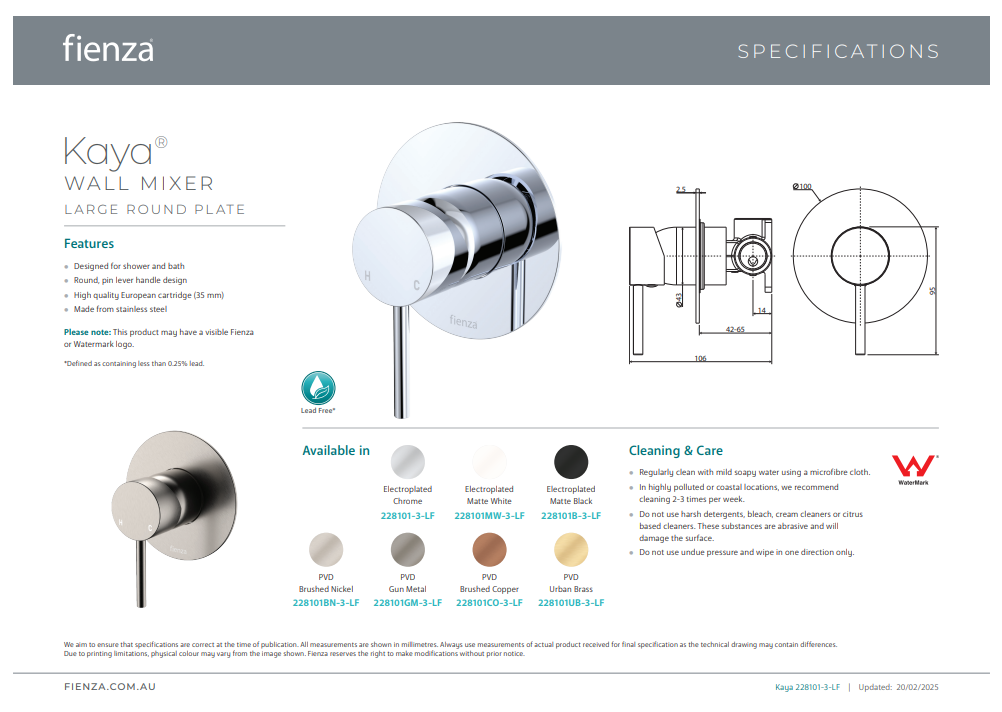 Kaya Wall Mixer, Large Round Plate