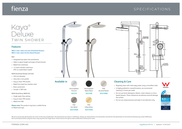 Fienza Kaya Deluxe Twin Shower
