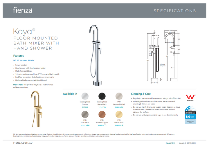 Kaya Floor Mounted Bath Mixer With Hand Shower