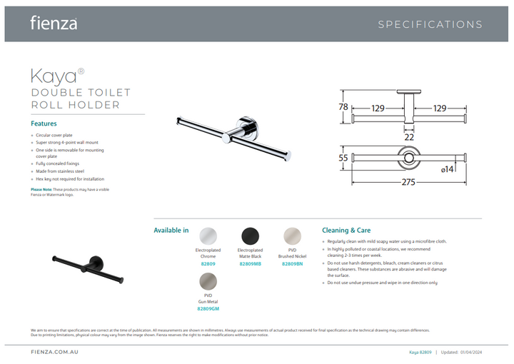 Fienza Kaya Double Toilet Roll Holder