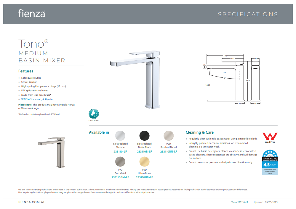 Fienza Tono Medium Basin Mixer