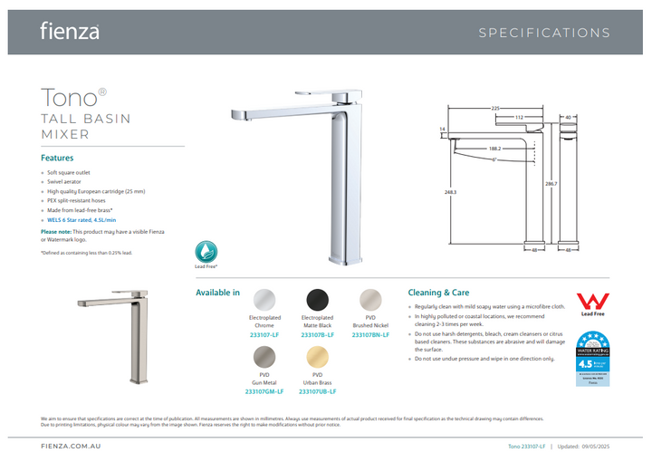 Fienza Tono Tall Basin Mixer