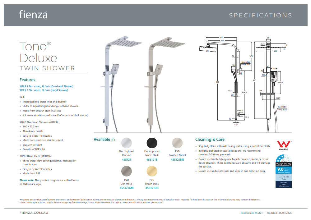Fienza Tono Deluxe Twin Shower
