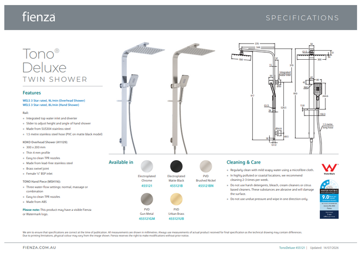 Fienza Tono Deluxe Twin Shower