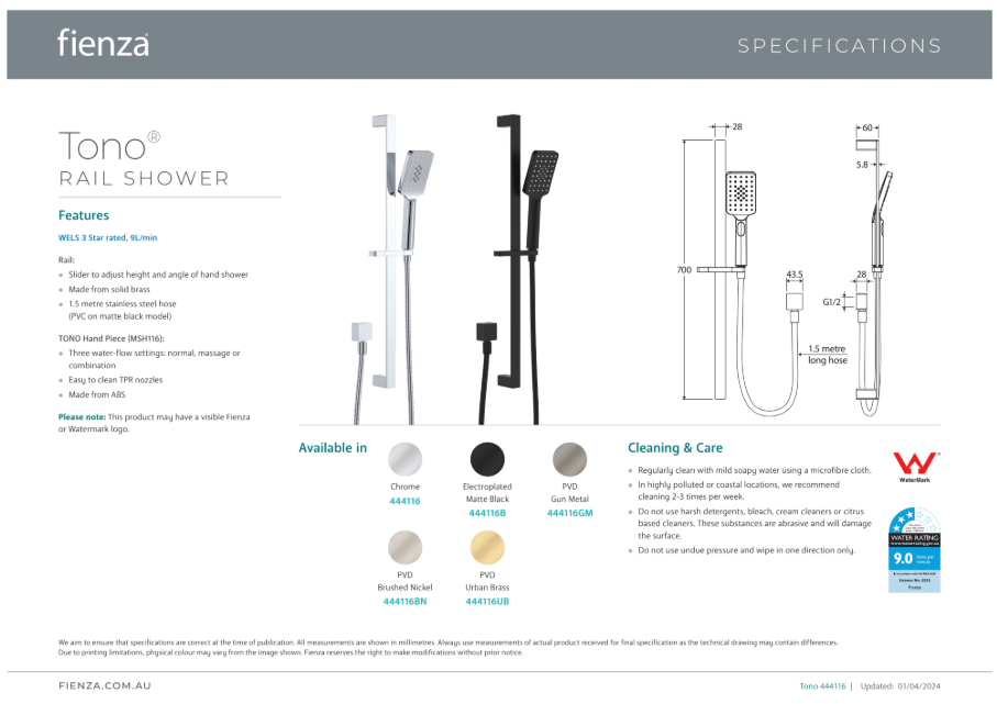 Fienza Tono Rail Shower