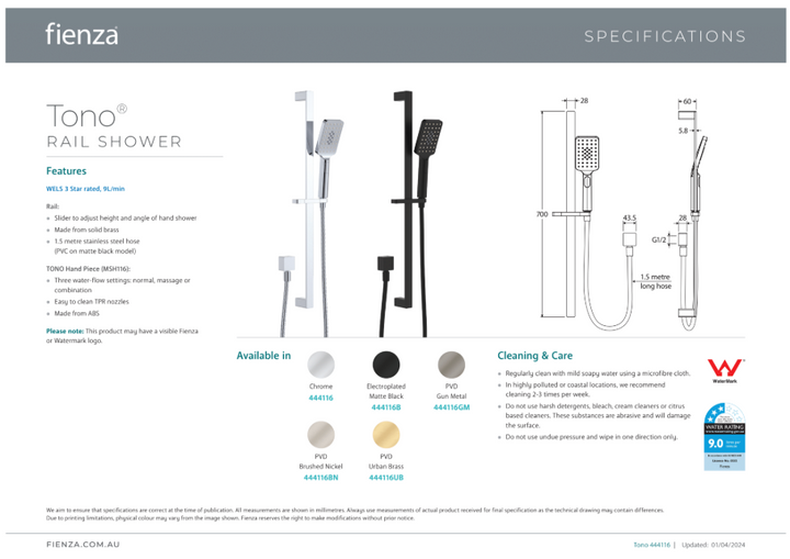 Fienza Tono Rail Shower