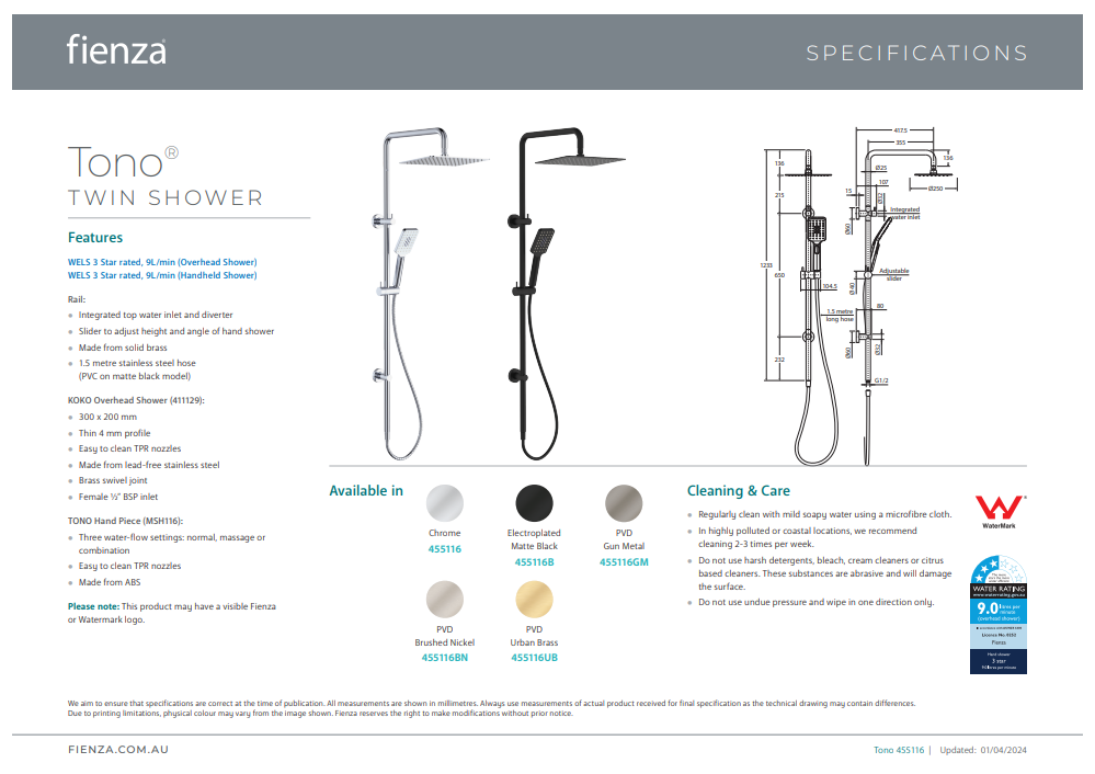 Fienza Tono Twin Shower