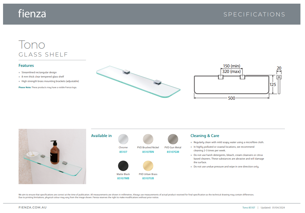 Fienza Tono Glass Shelf