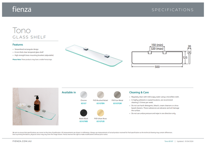 Fienza Tono Glass Shelf