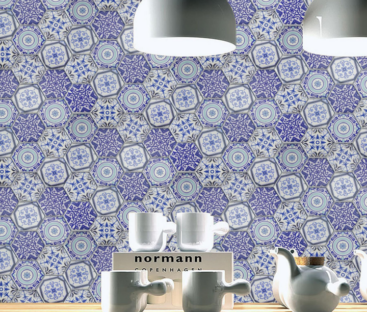 Arabia Patterned Hexagon Satin Finish Glass Mosaic 73x73mm