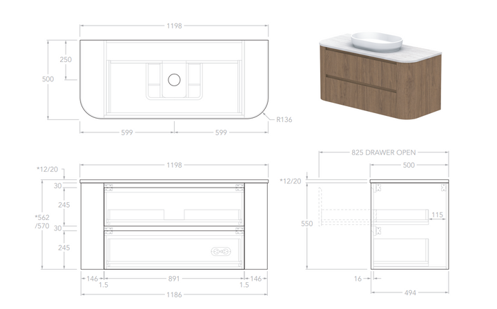 Adp Thea 1200 Wall Hung Vanity