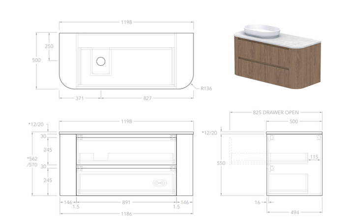 Adp Thea 1200 Wall Hung Vanity