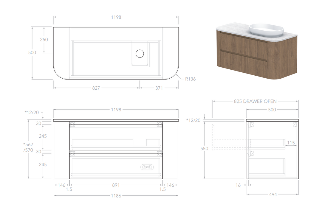 Adp Thea 1200 Wall Hung Vanity