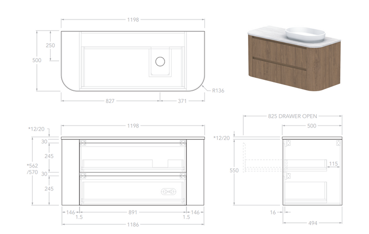 Adp Thea 1200 Wall Hung Vanity