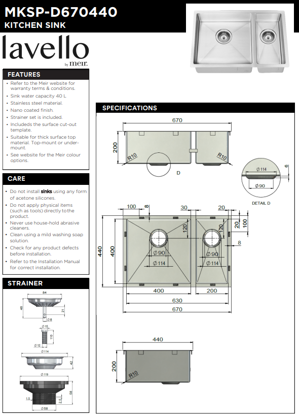 Meir Lavello Kitchen Sink - One and Half Bowl