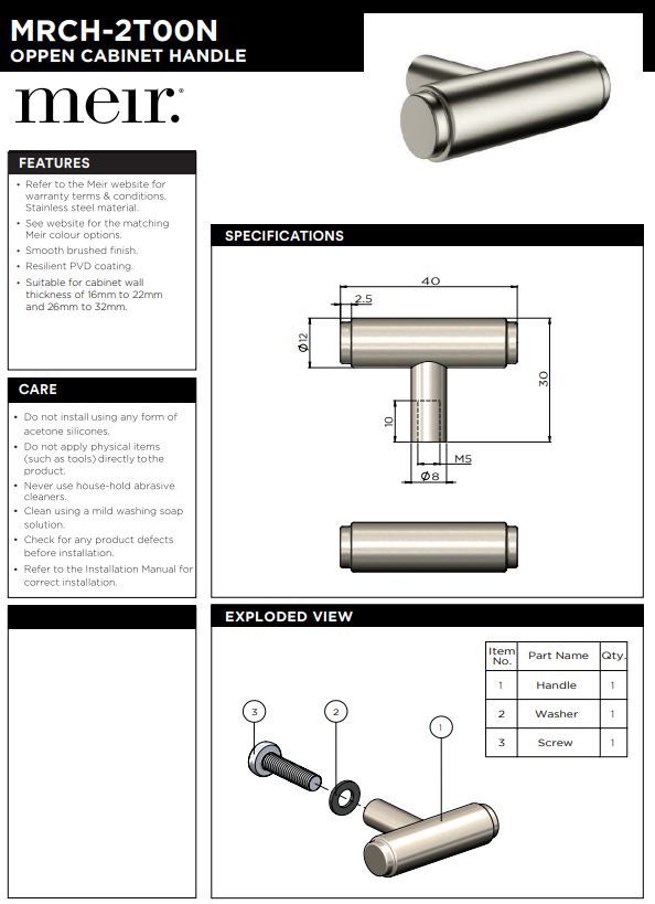 Öppen T-Pull Cabinet Handle (Brushed)