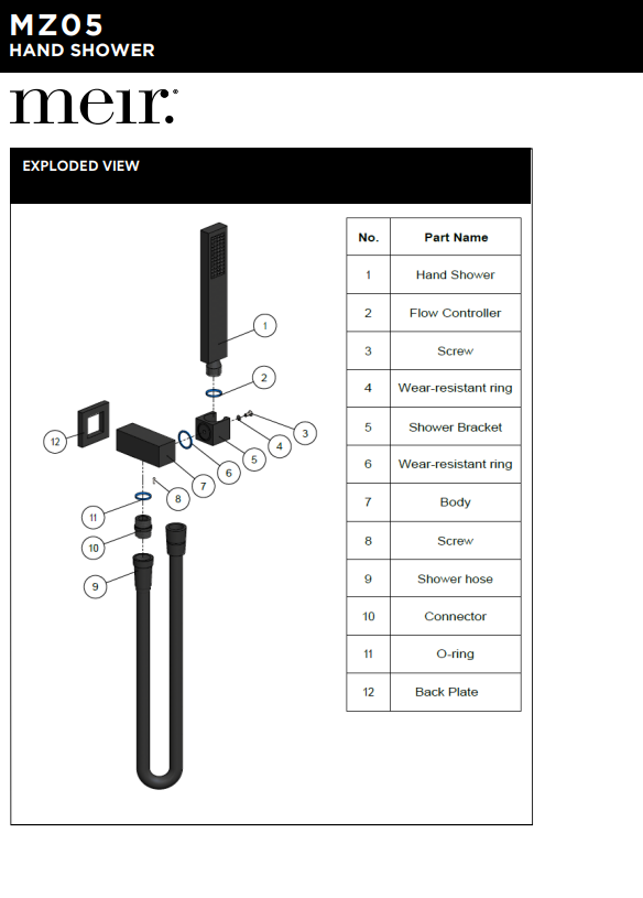 Meir Square Shower on Bracket