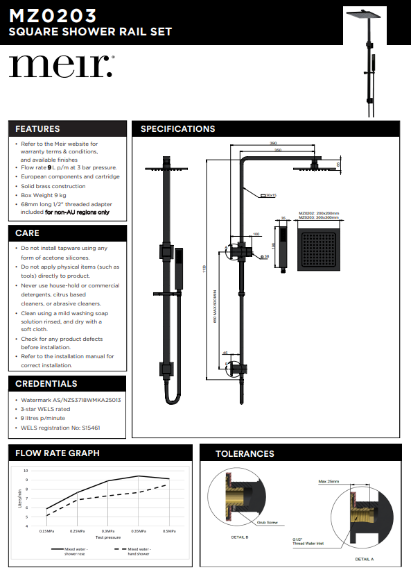 Meir Square Combination Shower Rail