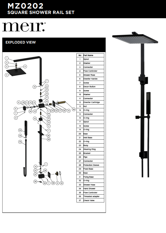 Meir Square Combination Shower Rail