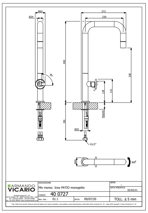 Abey Patio Pull Out Stainless Steel Mixer Lead Free