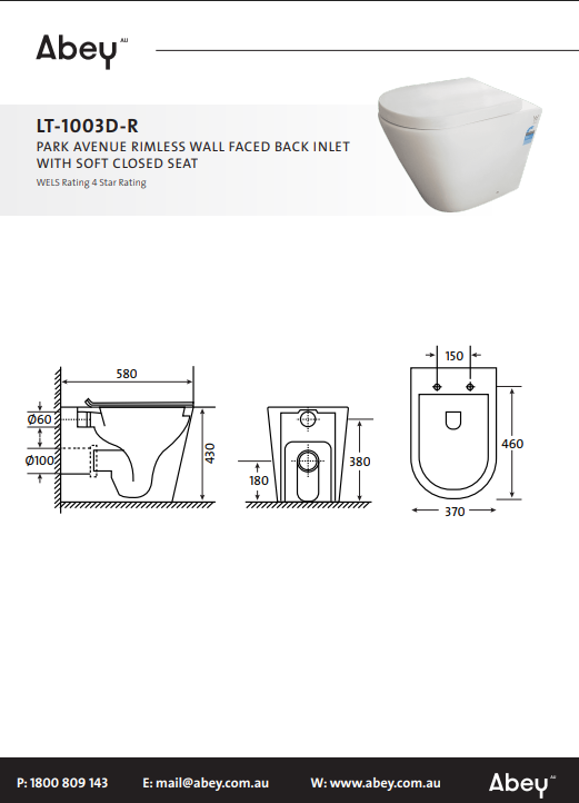 Abey Park Avenue Rimless Toilet Pan