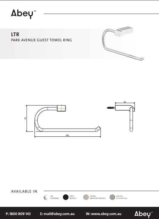Abey Gareth Ashton Park Avenue Guest Towel Ring Chrome