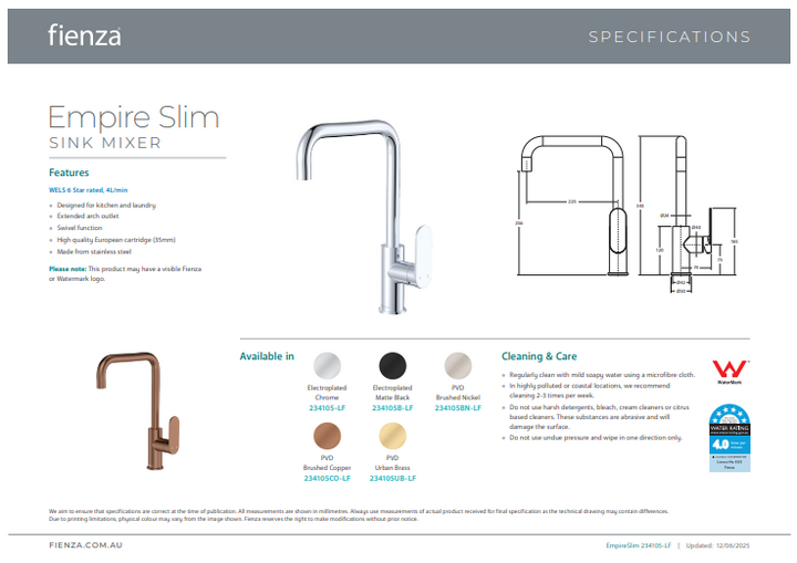 Fienza Empire Slim Sink Mixer