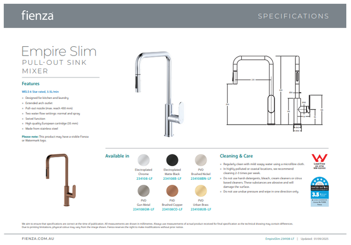 Fienza Empire Slim Curved Shower Arm Set
