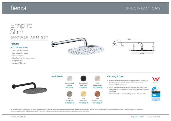 Fienza Empire Slim Shower Arm Set