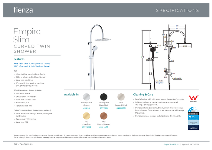 Fienza Empire Slim Curved Twin Shower