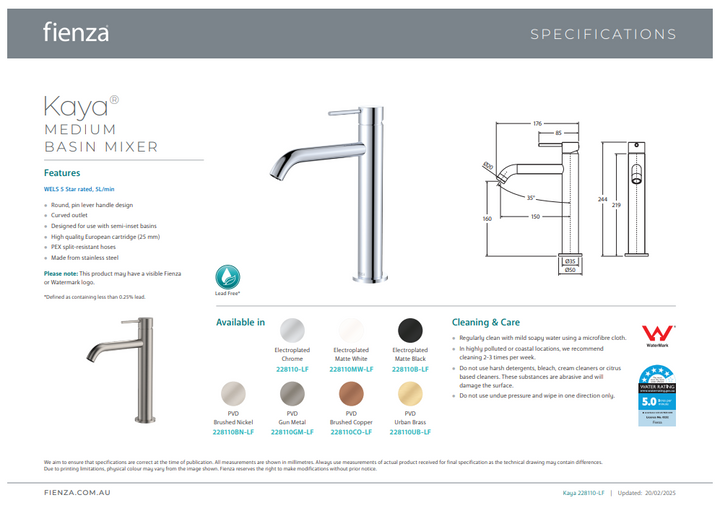 Fienza Kaya Medium Basin Mixer