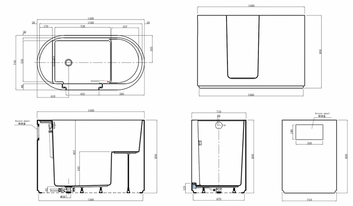 Kaskade Mankato VX29-1400 Walk-In Sit Down Acrylic Bath