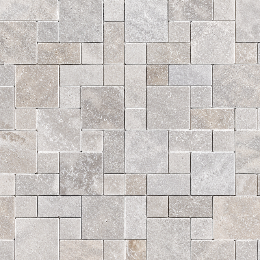 Silver Tumbled Travertine Mini French Pattern 305x305mm Mosaic