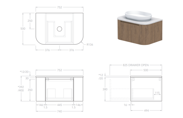 ADP Surry 750mm Wall Hung Vanity