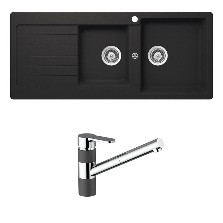 Abey Schock Typos 1 &amp; 3/4 Bowl with Right Hand Drainer 1TH &amp; 400710B Kitchen Mixer Onyx