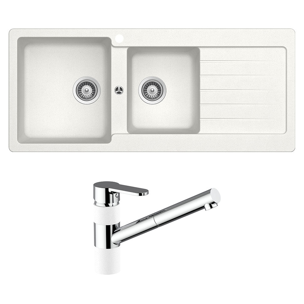Abey Schock Typos 1 &amp; 3/4 Left Hand Bowl with Drainer 1TH &amp; 400710A Kitchen Mixer Alpina